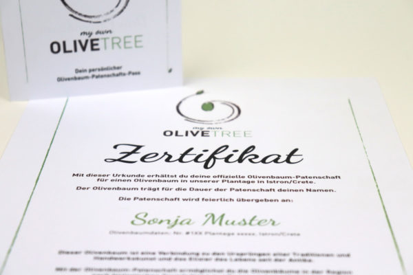 Patenschaft Olivenbaum Zertifikat